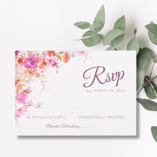 Pastel Cherry Blossom Floral Pink Romance Wedding RSVP Card