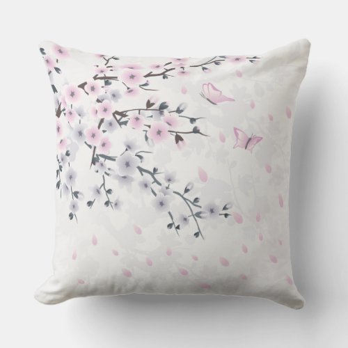 Pastel Cherry Blossom Landscape Floral Outdoor Pillow