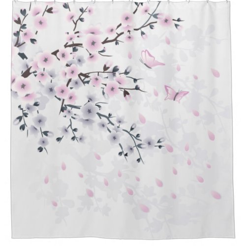 Pastel Cherry Blossom Landscape Floral Shower Curtain