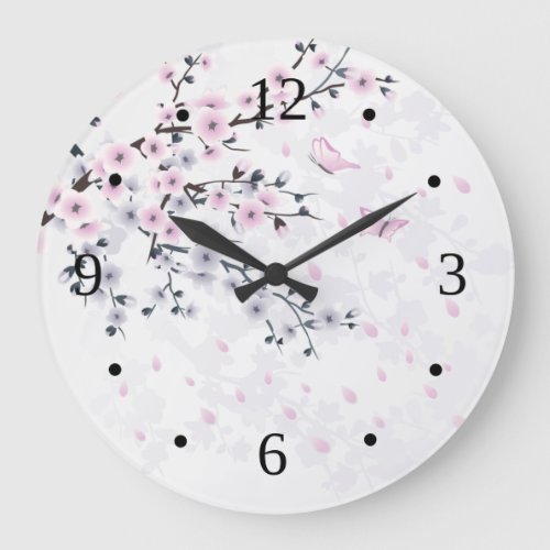 Pastel Cherry Blossom Landscape Large Clock