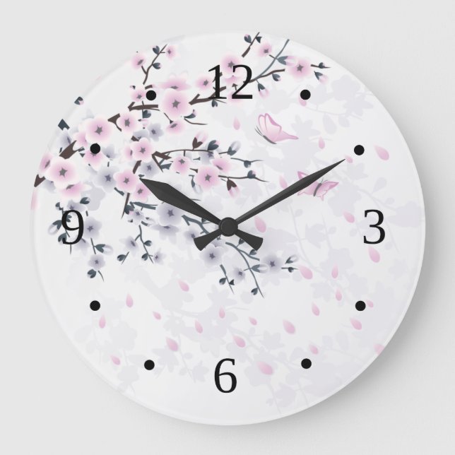 Pastel Cherry Blossom Landscape Large Clock (Front)