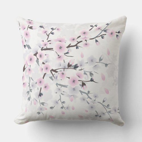 Pastel Cherry Blossom Landscape Outdoor Pillow