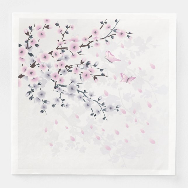 Pastel Cherry Blossom Landscape Paper Dinner Napkins (Front)