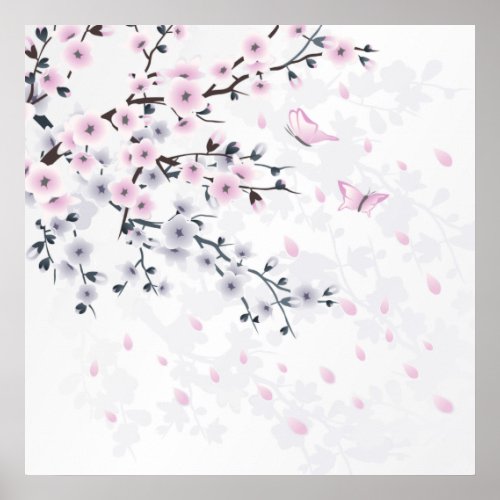 Pastel Cherry Blossom Landscape Poster