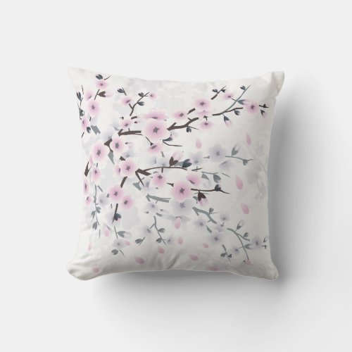 Pastel Cherry Blossom Landscape Throw Pillow