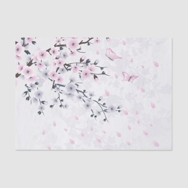 Pastel Cherry Blossom Landscape Tissue Paper (Front)