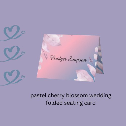 pastel cherry blossom wedding folded seating card