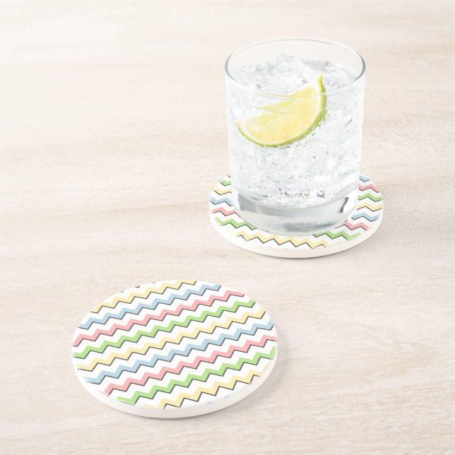 Pastel Chevron-Drop Shadow by Shirley Taylor Sandstone Coaster (Side)