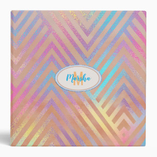 Pastel Chevron Foil Look Monogrammed 3 Ring Binder