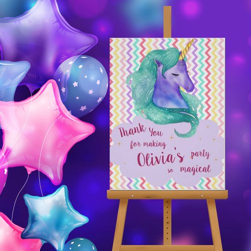 Pastel Chevron Magical Thank you Unicorn Birthday  Poster