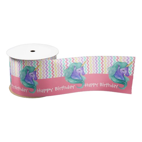 Pastel Chevron Magical Unicorn Birthday Gift Wrap  Satin Ribbon