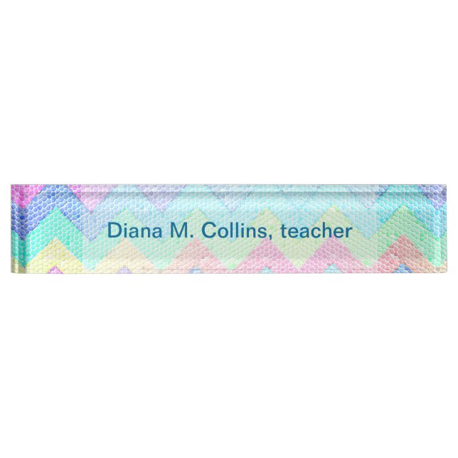 Pastel Chevron Mosaic Custom Desk Name Plate (Front)