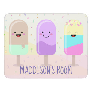 Pastel Chibi Ice Lollies Cute Personalised Door Sign