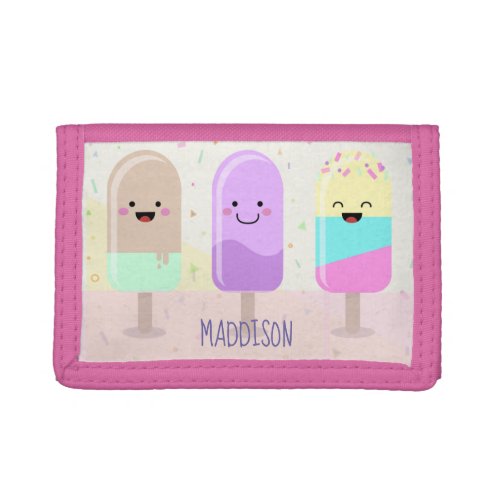 Pastel Chibi Ice Lollies Cute Personalised Girls Trifold Wallet