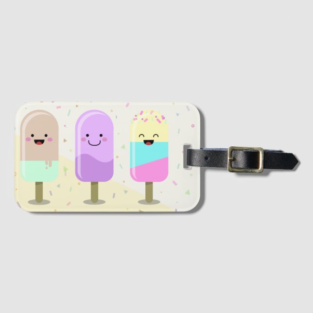 Pastel Chibi Ice Lollies Cute Personalised Luggage Tag (Front Horizontal)