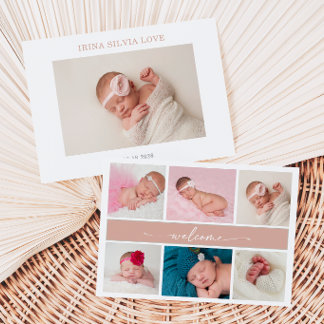Pastel Chic Baby Photo Collage Announcement Card
