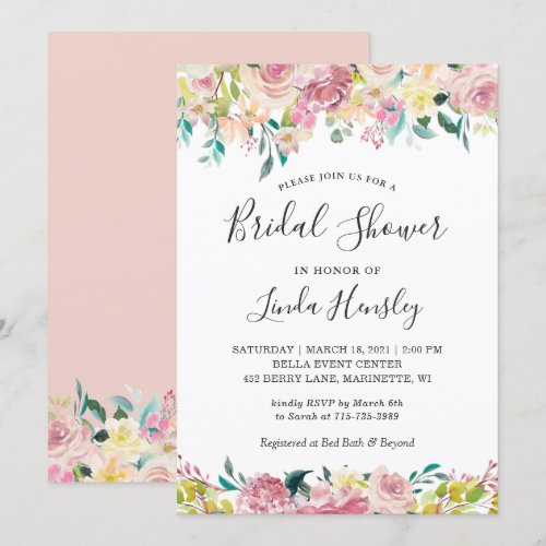 Pastel Chic Blush Floral Spring Bridal Shower Invitation