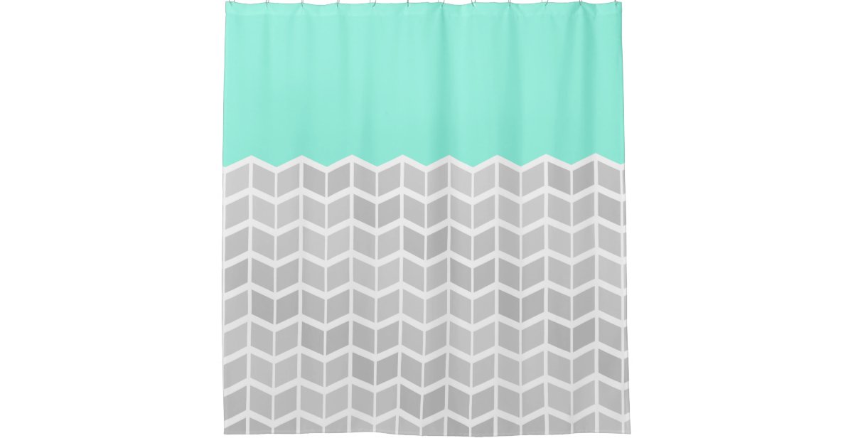 Pastel Chic Herringbone Zigzag Pattern Teal Green Shower ... Homescapes aubergine herringbone chevron blackout thermal curtains will.