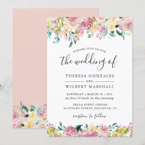 Pastel Chic Spring Blush Botanical Floral Wedding Invitation
