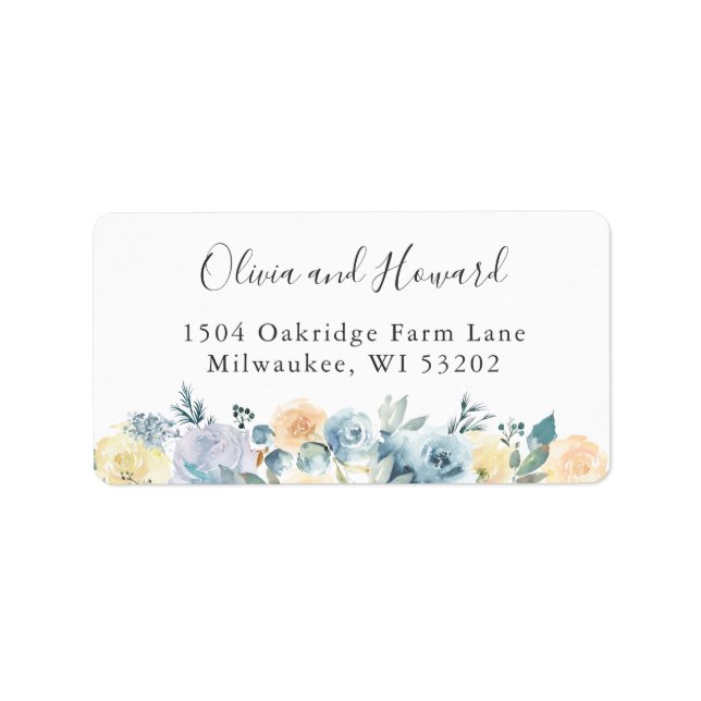 Pastel Chic Vanilla Blue Floral Elegant Address Label (Front)
