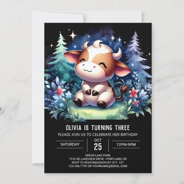 Pastel Children Cow Birthday Invitation (Front)