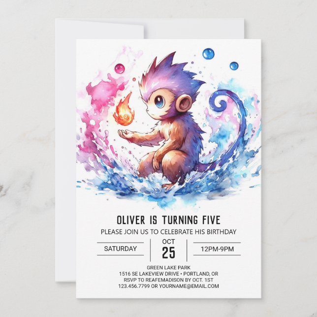 Pastel Children Monkey Birthday Invitation (Front)
