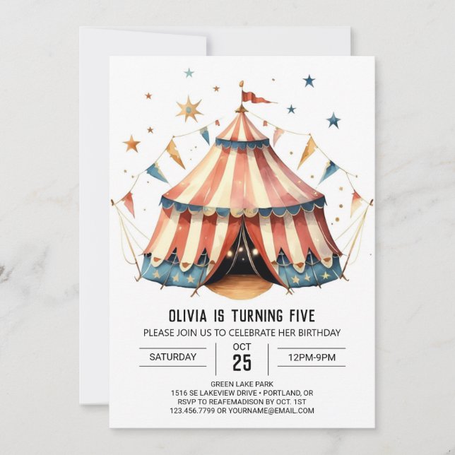 Pastel Children's Magic Circus Birthday Invitation (Front)