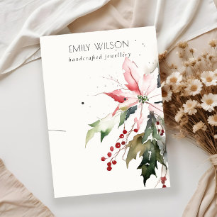 Pastel Christmas Berry Poinsettia Necklace Earring Business Card