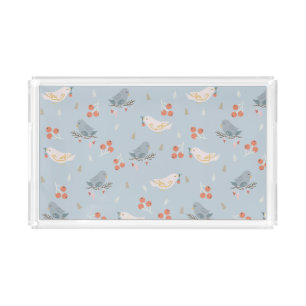 Pastel Christmas Birds Seamless Pattern Acrylic Tray