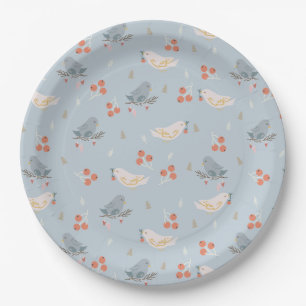 Pastel Christmas Birds Seamless Pattern Paper Plates