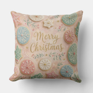 Pastel Christmas Cookies Merry Christmas Snowflake Throw Pillow