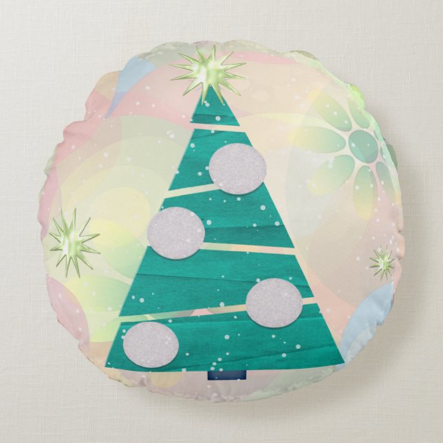 Pastel Christmas HOLIDAY Round Pillow (Front)