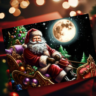 Pastel Christmas Holiday Santa Claus Sleigh Card