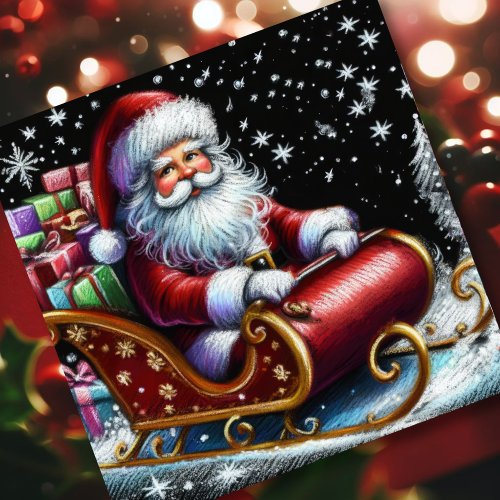 Pastel Christmas Holiday Santa Claus Sleigh Card