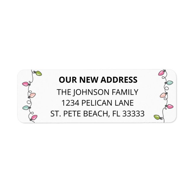 Pastel Christmas Lights Holiday Moving New Address Label (Front)