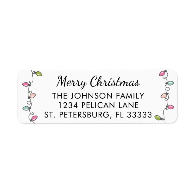 Pastel Christmas Lights Holiday Return Address Label (Front)