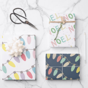Pastel Christmas Lights Noel Holiday Wrapping Paper Sheets