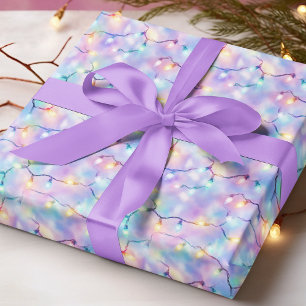 Pastel Christmas Lights Pink Blue Holiday Pattern Wrapping Paper
