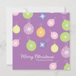 Pastel Christmas Ornaments Snowflakes Violet   Card