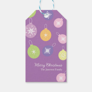 Pastel Christmas Ornaments Snowflakes Violet    Gift Tags