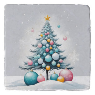 Pastel Christmas Oversized Blue Pink Ornament Trivet
