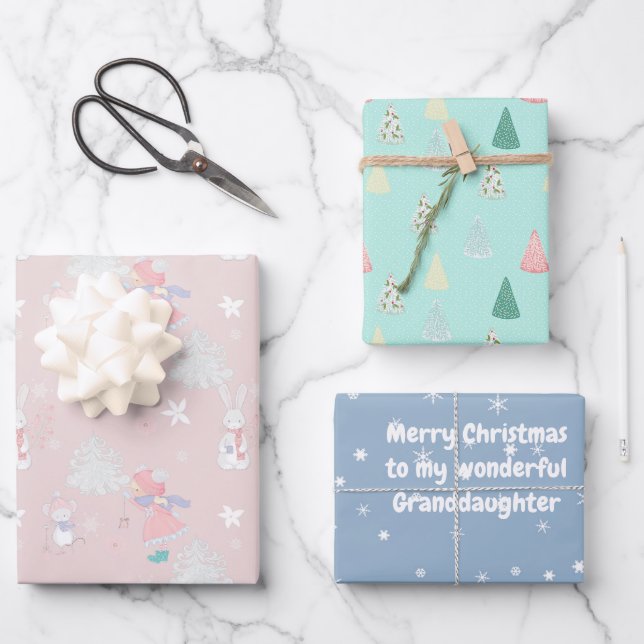 🎄 Pastel Christmas pattern with custom text Wrapping Paper Sheets (Front)