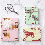 Pastel Christmas Safari Animals | Lion Zebra Tiger Wrapping Paper Sheets<br><div class="desc">This pastel Christmas safari animals with lions,  zebras,  and tigers wrapping paper sheets will give your presents & gifts a nice soft pastel look.  There are three different patterns,  which match perfectly. Check out our other Christmas supplies for more matching items.</div>
