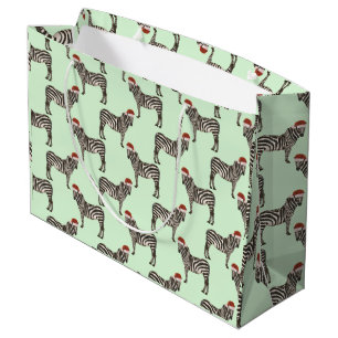 Pastel Christmas Safari Animals Mint Zebra  Large Gift Bag