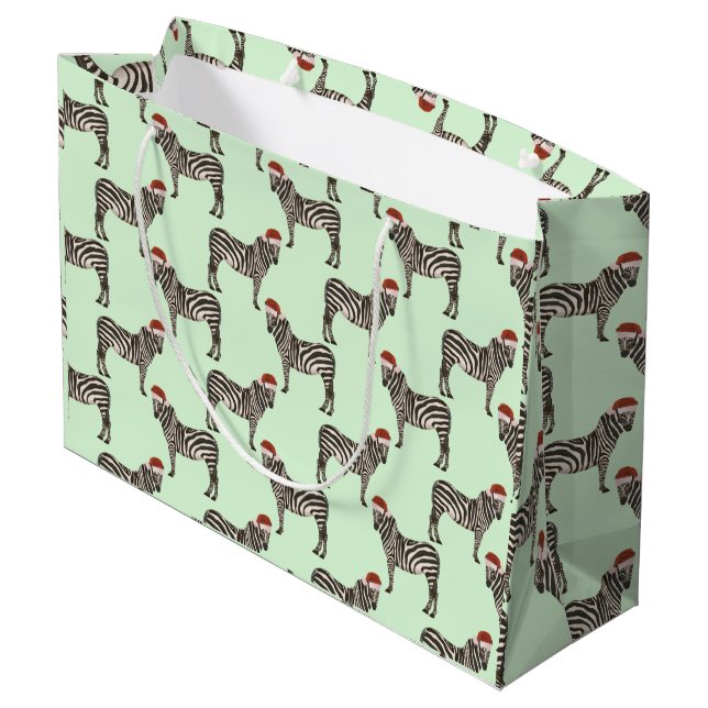 Pastel Christmas Safari Animals Mint Zebra  Large Gift Bag (Back Angled)