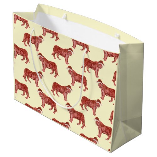 Pastel Christmas Safari Animals Pink Tiger Wrappin Large Gift Bag