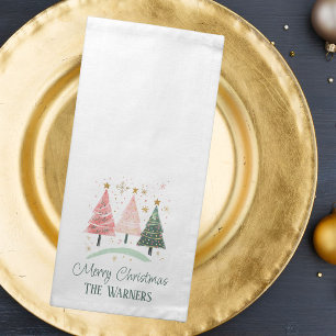 Pastel Christmas Tree Custom Family Cocktail Cloth Napkin