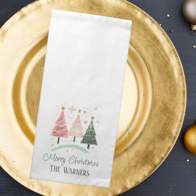 Pastel Christmas Tree Custom Family Cocktail Cloth Napkin (Custom Christmas napkin)