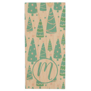 Pastel Christmas Tree Forest Wood Flash Drive