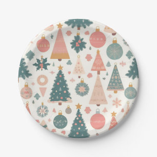 Pastel Christmas Tree Ornaments Holiday Paper Plates